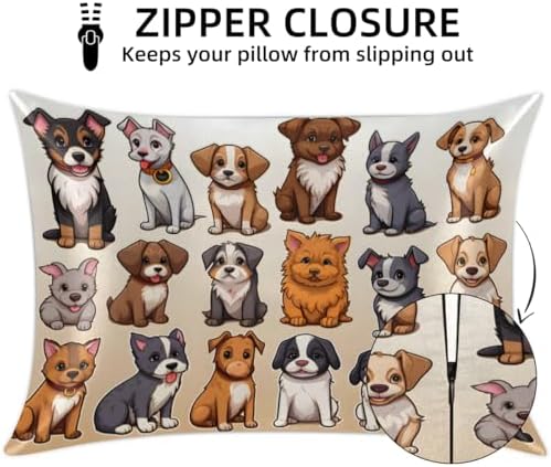 GzLeyigou Doodle Dogs Satin Pillowcase - 20x30inch Queen Size