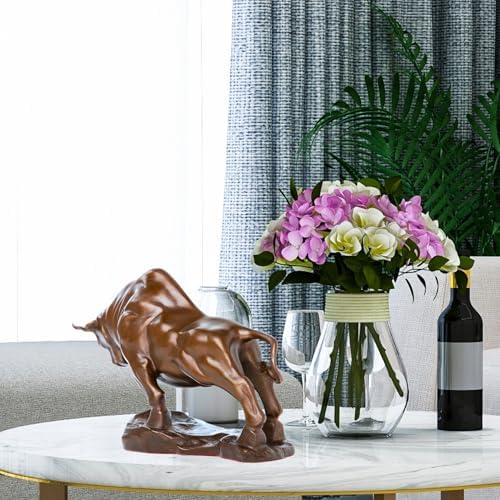 R REALONG Bronze Bull Sculpture - 93in Charging Bull Decor Figure