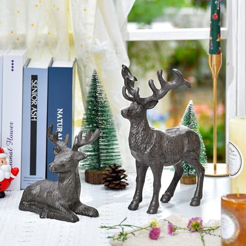 Sungmor Cast Iron Deer Statue for Christmas Decor