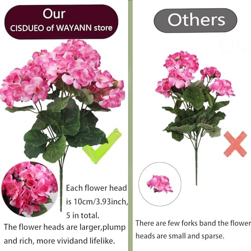 CISDUEO 4 Pcs Artificial Geranium Bush Pink Flowers