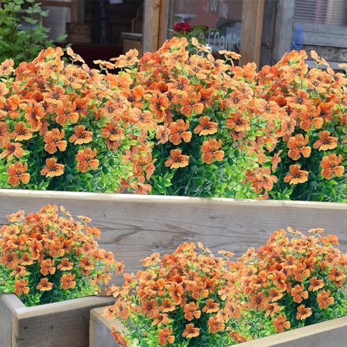 20 Bundles Artificial Orange Red Outdoor Flowers