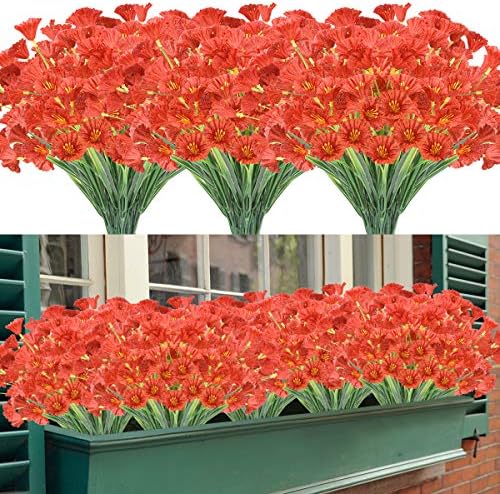 ZEOSTARO Artificial Flowers 12 Bundles UV Resistant Orange