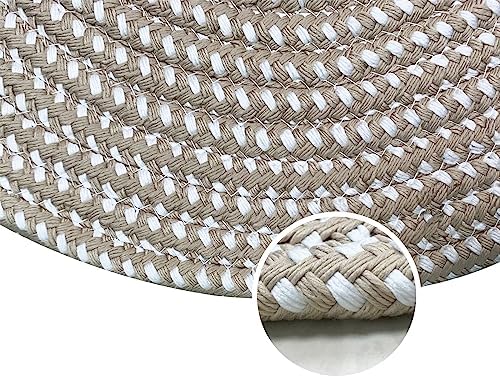 USTIDE Oval Braided Rug Washable Hand Woven Carpet in Light Camel