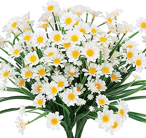 KUPOO Artificial Daisies Flowers UV Resistant 6 Bundles White