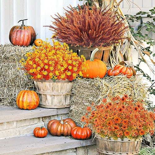 Dehoxara 16PCS Artificial Fall Flowers UV Resistant Fall Decor