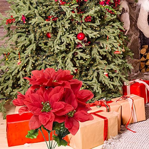 6 Pack Artificial Poinsettia Bushes for Christmas Decor