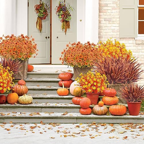 Dehoxara 16PCS Artificial Fall Flowers UV Resistant Fall Decor