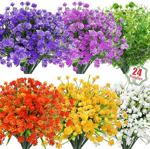Uieke 24 Bundle Artificial Flowers for Outdoor Decor