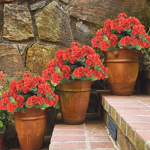 JOJAZE 8PCS Artificial Geraniums Silk Flowers UV Resistant