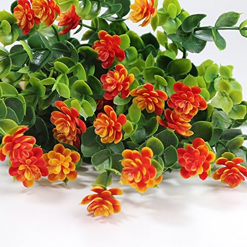 5Pack Artificial Orange Red Flowers UV Resistant Outdoor Decor
