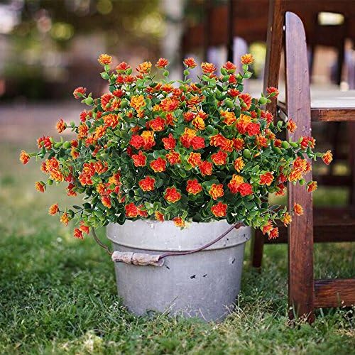5Pack Artificial Orange Red Flowers UV Resistant Outdoor Decor