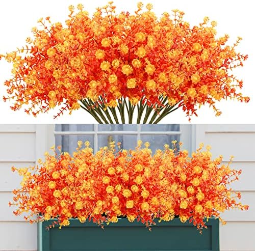 Agusbagli 10Pcs Artificial Fall Flowers Outdoor UV Resistant