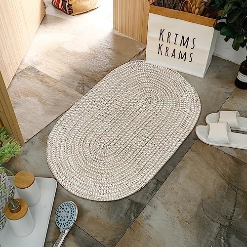 USTIDE Oval Braided Rug Washable Hand Woven Carpet in Light Camel