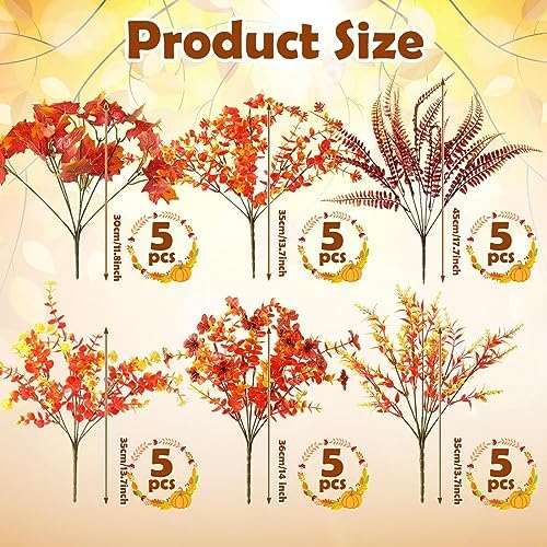 30 Bundles Artificial Fall Flowers Leaves for Autumn Decor