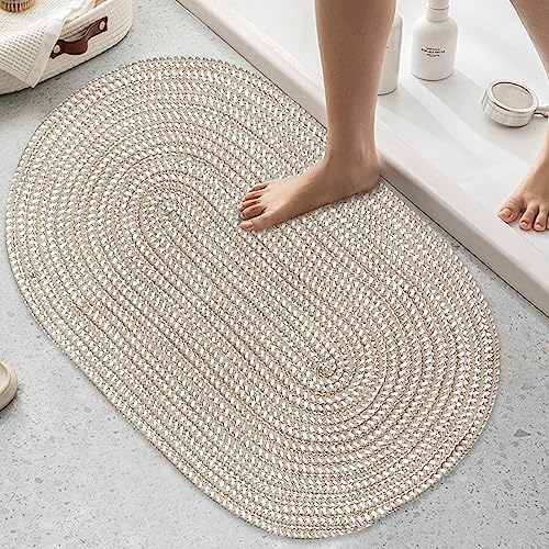 USTIDE Oval Braided Rug Washable Hand Woven Carpet in Light Camel