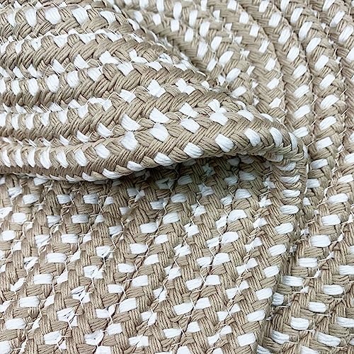 USTIDE Oval Braided Rug Washable Hand Woven Carpet in Light Camel