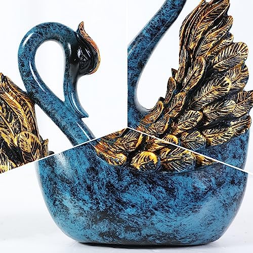 CECKQUE 2pcs Swan Statues Couple Home Decor Blue