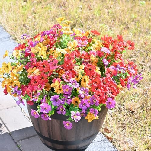 LADADA 12 Bundles Artificial Flowers for Outdoor Use