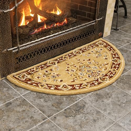Minuteman Beige Oriental Wool Hearth Rug Half Round 1