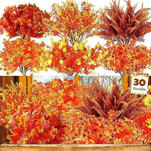 30 Bundles Artificial Fall Flowers Leaves for Autumn Decor