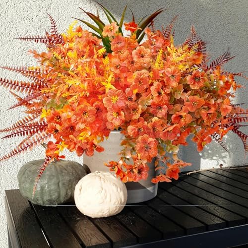 ANROUIN 15pcs Artificial Flowers Fake Mums Orange Fall Decor