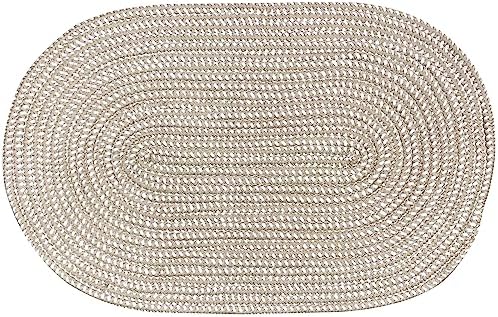 USTIDE Oval Braided Rug Washable Hand Woven Carpet in Light Camel