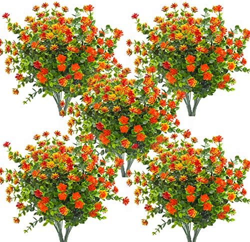 Grunyia 10 Bundles Artificial Orange-Eucalyptus Flowers