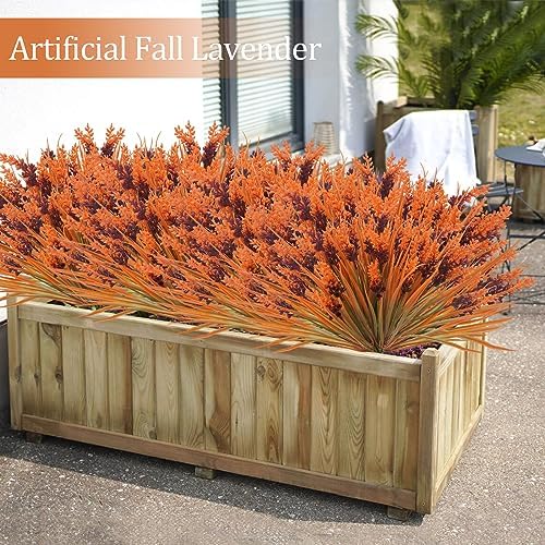 40 Bundles Fall Flowers Artificial Orange Lavender Grass UV Resistant