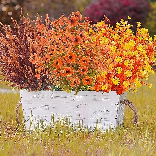Dehoxara 16PCS Artificial Fall Flowers UV Resistant Fall Decor