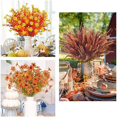 Dehoxara 16PCS Artificial Fall Flowers UV Resistant Fall Decor