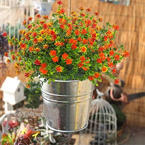 Grunyia 10 Bundles Artificial Orange-Eucalyptus Flowers