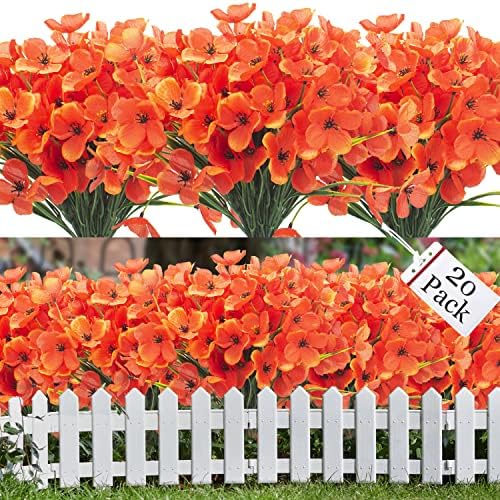 Grunyia 20 Bundles Artificial Flowers Outdoor Decor Orange