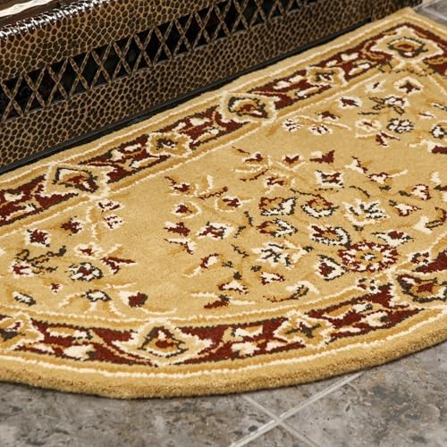 Minuteman Beige Oriental Wool Hearth Rug Half Round 1