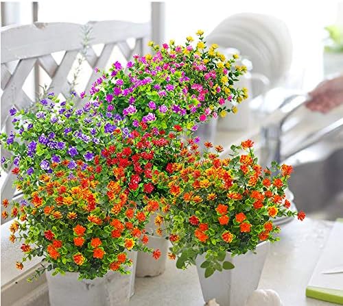 Grunyia 10 Bundles Artificial Orange-Eucalyptus Flowers
