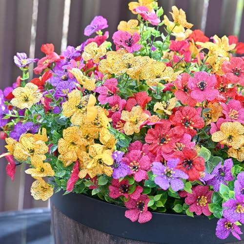 LADADA 12 Bundles Artificial Flowers for Outdoor Use