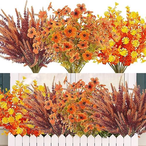 Dehoxara 16PCS Artificial Fall Flowers UV Resistant Fall Decor