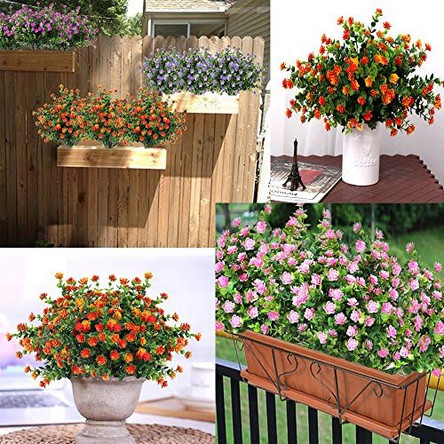 5Pack Artificial Orange Red Flowers UV Resistant Outdoor Decor