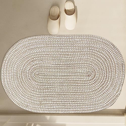 USTIDE Oval Braided Rug Washable Hand Woven Carpet in Light Camel